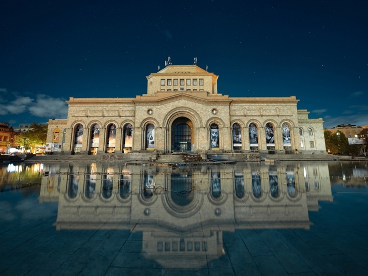 Armenia yerevan building reflection in water Mac Wallpaper
