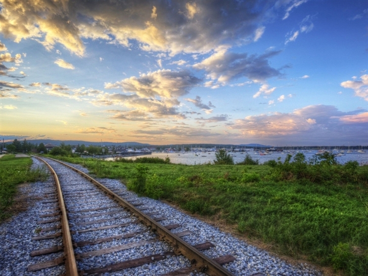 Railroads sunset landscapes Mac Wallpaper