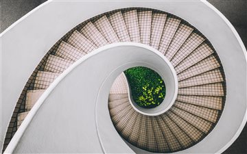 white and brown concrete spiral stairs iMac wallpaper