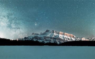 snow covered mountain under starry night All Mac wallpaper