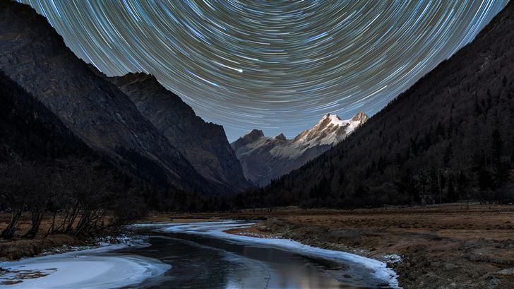 astro long star trail photography 5k Mac Wallpaper