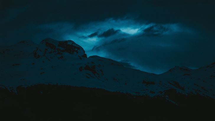 dark evening snow covered mountains 5k Mac Wallpaper