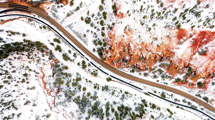 aerial photography winter road 5k Mac Wallpaper