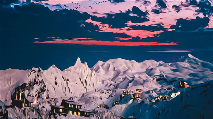 houses in mountains 5k Mac Wallpaper