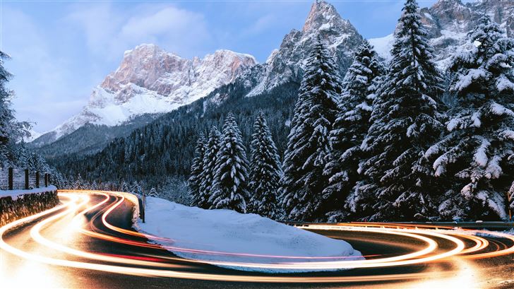 long exposure road timelapse winter 5k Mac Wallpaper