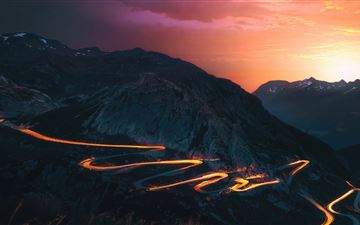 sunset trails mountains road long exposure 5k All Mac wallpaper