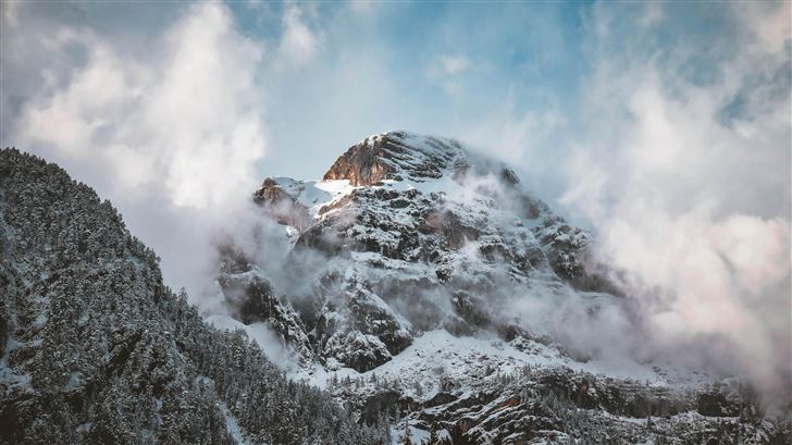 snow covered mountain peak 5k Mac Wallpaper