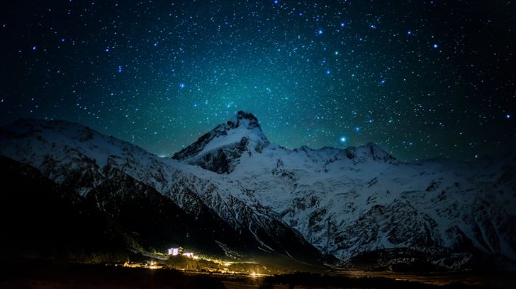 mount cook village under the winter stars 8k Mac Wallpaper