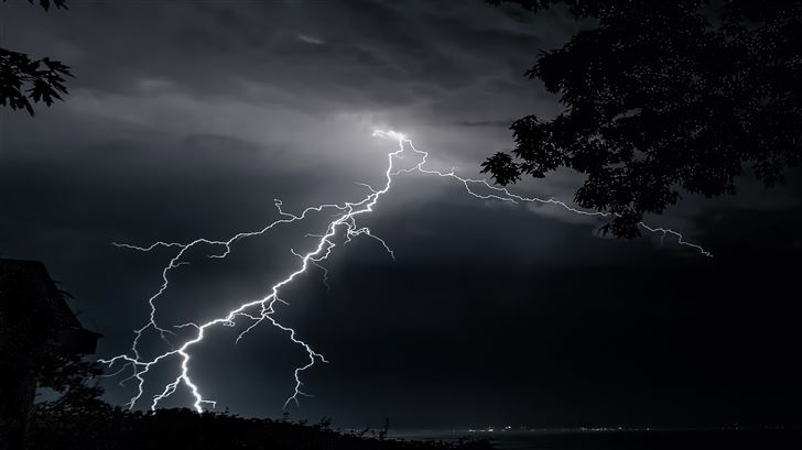 lightning strikes on trees 4k Mac Wallpaper
