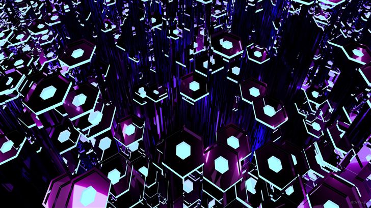 deep purple tron hexagons 8k Mac Wallpaper