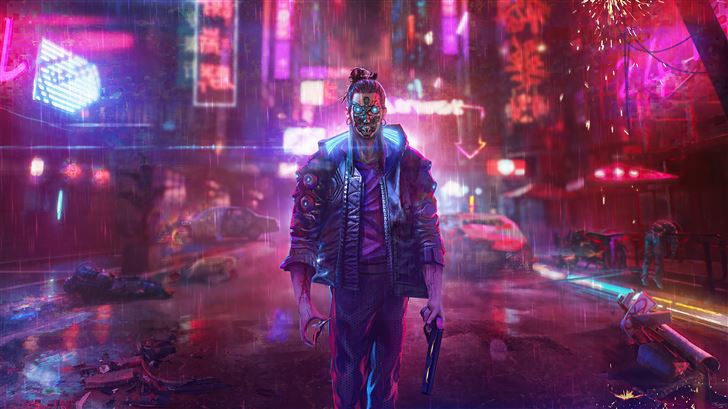 your night city cyberpunk 2077 illustration 5k Mac Wallpaper