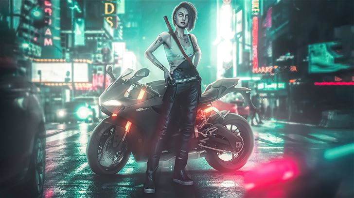 cyberpunk 2077 night city girl 5k Mac Wallpaper
