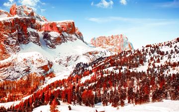 snow capped mountains red infrared dolomites 5k iMac wallpaper