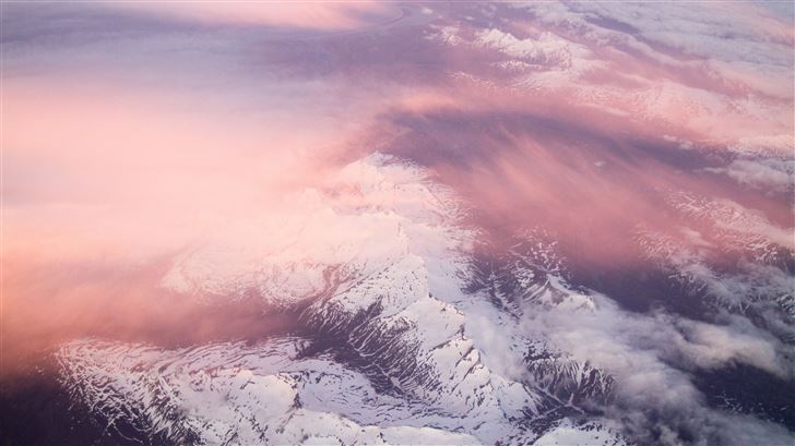 white mountains pink clouds 5k Mac Wallpaper