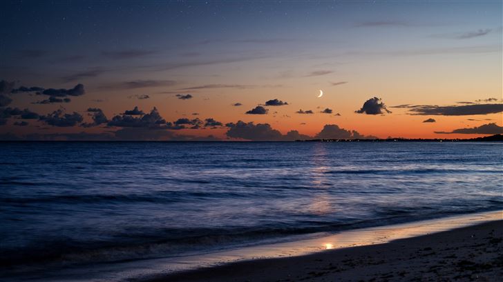 beach sea evening moon 5k Mac Wallpaper