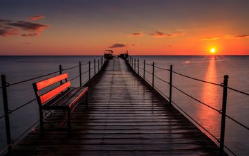 pier bench sunset 5k MacBook Pro wallpaper