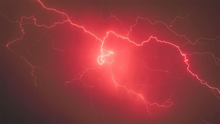 lightning storm red sky 5k Mac Wallpaper