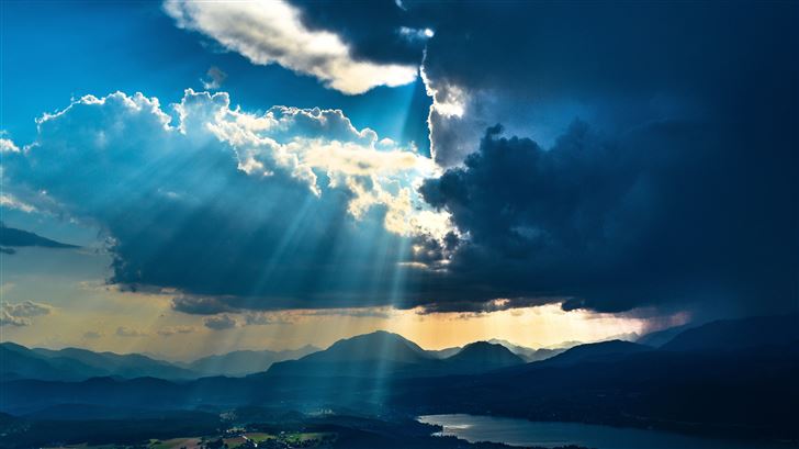 sunbeams from sky landscape mountains 5k Mac Wallpaper