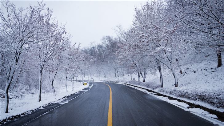 snow road winter ice scenery 5k Mac Wallpaper