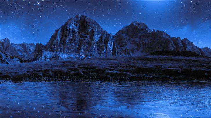 night beach moon stars landscape mountains Mac Wallpaper