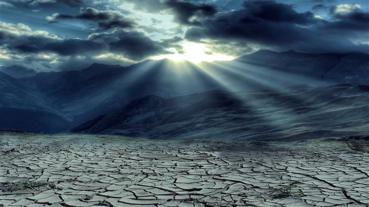 drought mountains cloud sun rays 5k Mac Wallpaper