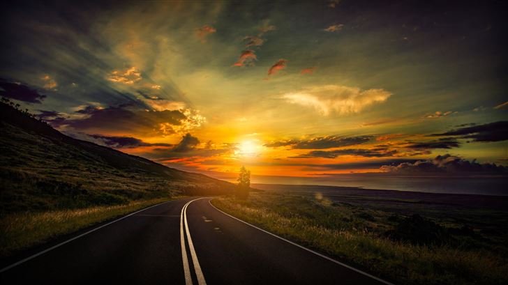 cool sunset road view 8k Mac Wallpaper