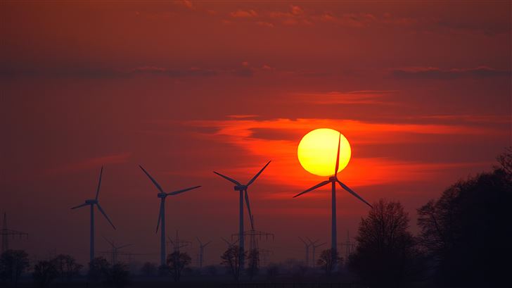 wind turbines evening sunlight energy sunset Mac Wallpaper