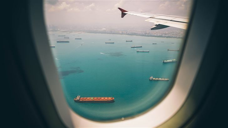 boats sea view from airplane window Mac Wallpaper