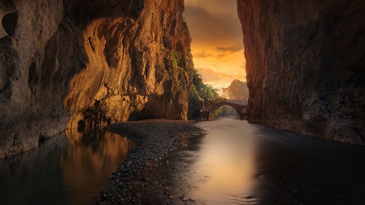 river canyon rocks gorge cliffs nature 5k Mac Wallpaper