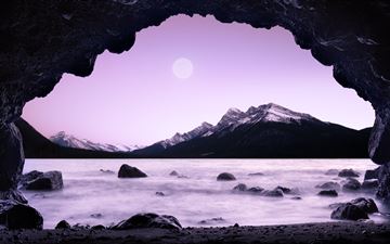 mountains rocks sea cave 5k MacBook Pro wallpaper