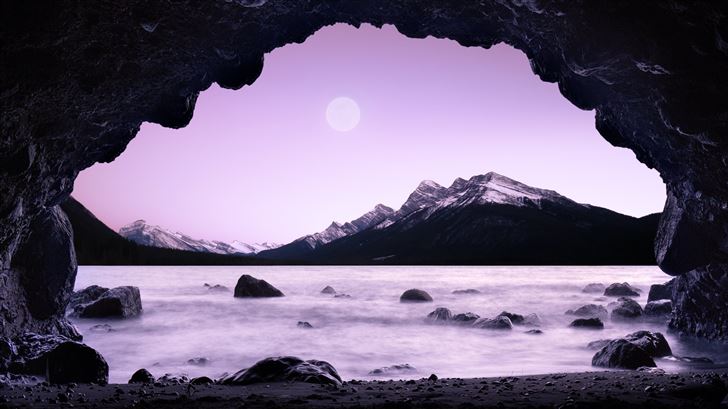 mountains rocks sea cave 5k Mac Wallpaper