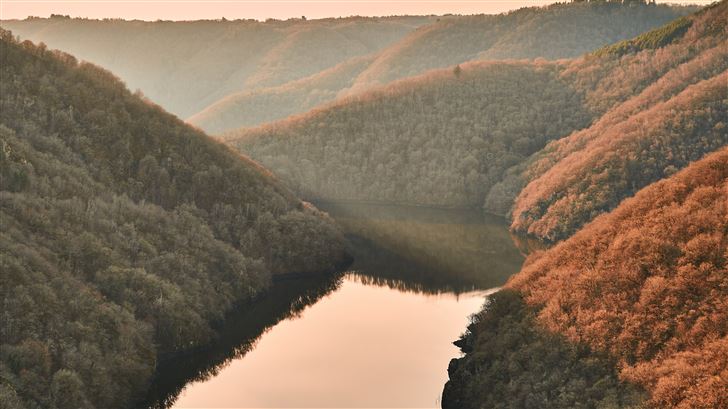 mountain river sun forest correze drink fall 5k Mac Wallpaper
