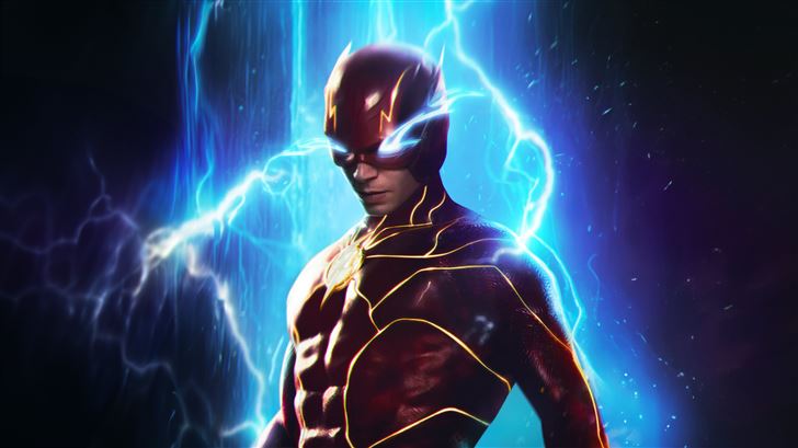 the flash unleashing the power with glowing blue e Mac Wallpaper