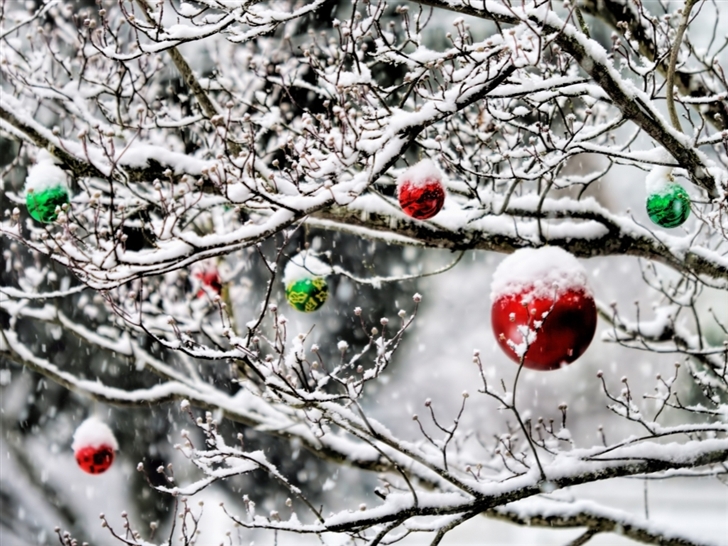 Christmas Ornaments In The Snow Mac Wallpaper