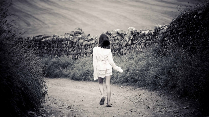 Girl Walking On Country Road Mac Wallpaper