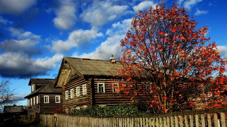 Wooden Houses Autumn Mac Wallpaper