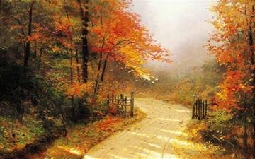 Autumn Lane By Thomas Kinkade All Mac wallpaper