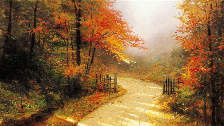 Autumn Lane By Thomas Kinkade Mac Wallpaper